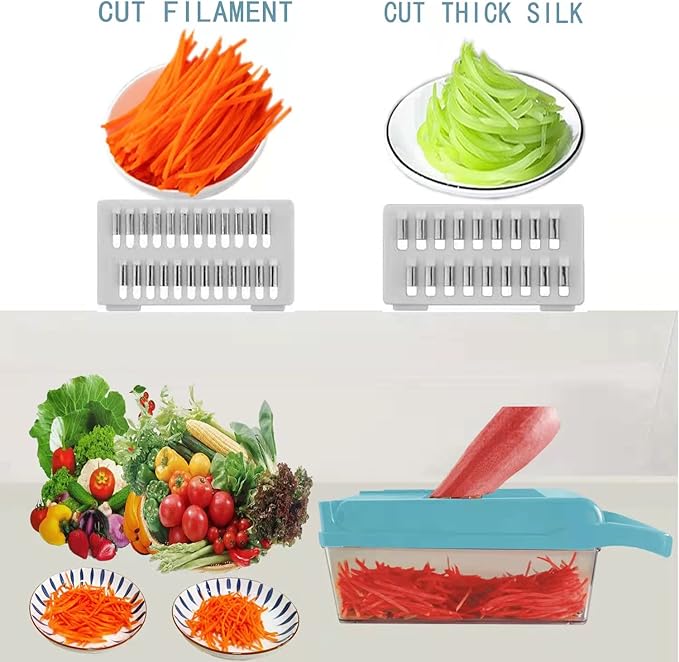 Vegetable Chopper with Container,13-in-1 Multifunctional Food Chopper and Slicer, Onion and Garlic Dicer, Kitchen Essential with 8 Blades for Effortless Meal Prep