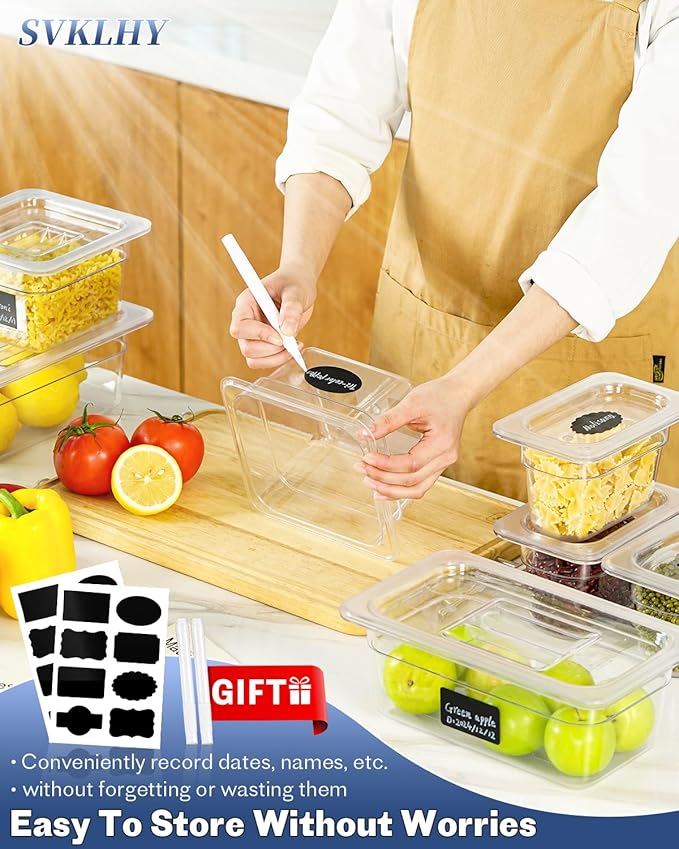 1/6 Size 6 Inch Clear NSF Polycarbonate Food Pan-15 PCS[Food Grade][Hot&Cold Resistant] Commercial Pans with Lids, Restaurant Storage Containers Hotel Pan(BPA-FREE)