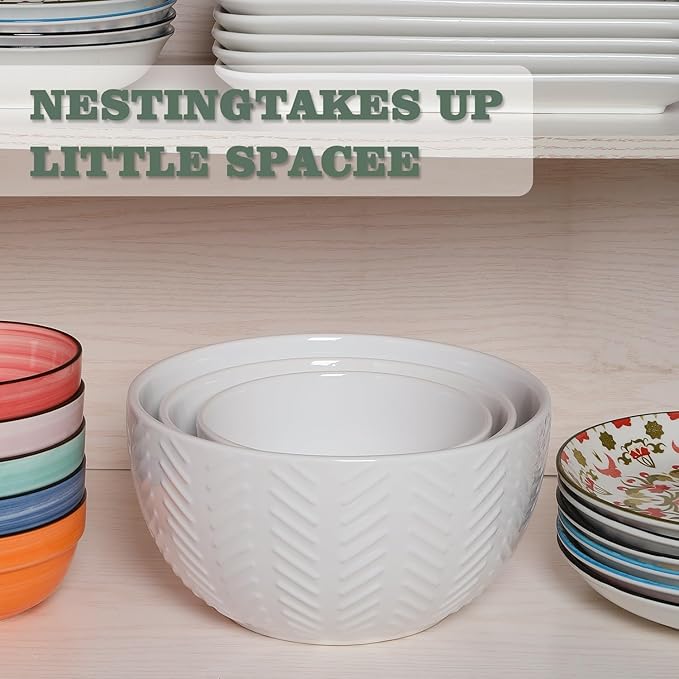 HAPPY KIT Ceramic Mixing Bowls Set, Nesting Bowls Set For Kitchen,Large 5/3/1.5 Quart Bowl Set of 3, Prep Serving Bowl for Baking and Mixing Salad,Oven, Microwave and Dishwasher Safe