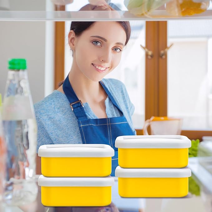 Nuogo 8 Pcs 1 Cup Silicone Freezer Trays with Lid Silicone Soup Molds Rectangle Soup Freezer Containers Reusable Food Preserving Tray Ice Trays for Soups Sauces Stews(Yellow)