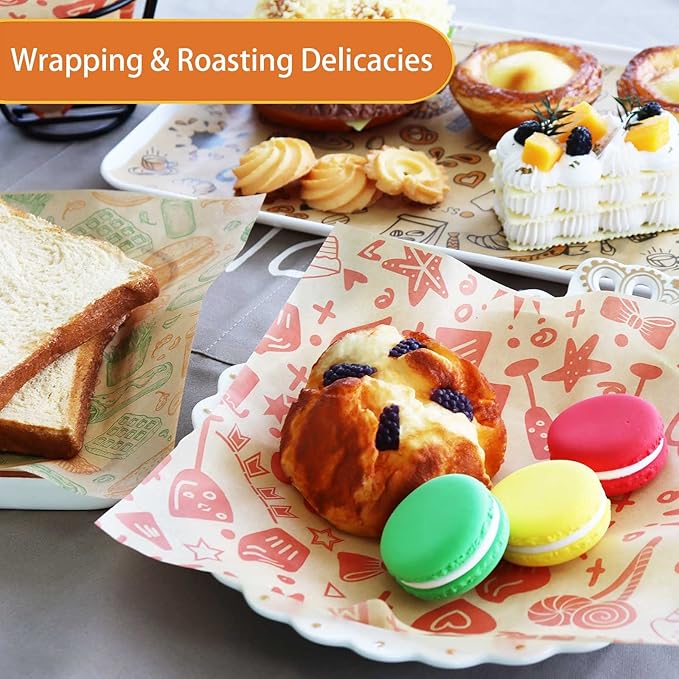 Premium Deli Paper Sheets 12"x12" - 300Pcs Greaseproof Liners for Food Boats, Pre Cut Deli Sandwich Wrappers, Best Kraft Food Wrapping Paper Sheets for Picnic, Festival, Fair or BBQ.