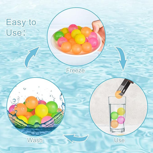 100 Pack Reusable Ice Cubes for Drinks - Colorful Round Shape Plastic Cubes Without Diluting - BPA Free, Refreezable for Coffee, Wine, Whiskey, Cocktails (Multicolor)