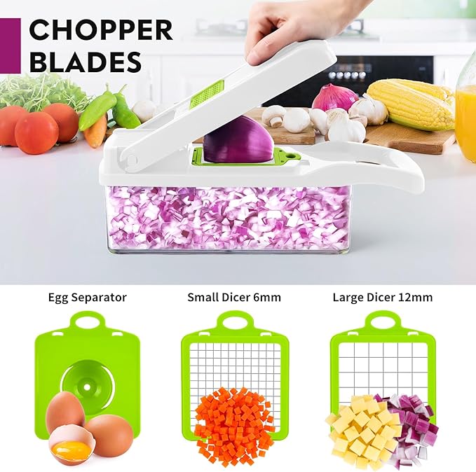 Vegetable Chopper, Onion Chopper, Mandolin Slicer,Pro 10 in 1professional food Choppermultifunctional Vegetable Chopper and Slicer, Dicing Machine, AdjustableVegetable Cutter With Container (White)
