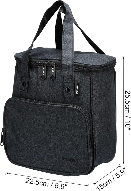 PATIKIL Insulated Lunch Bags, Bento Bags Thermal Lunch Tote Portable Food Containers Bag with Pockets for Office Camping Picnic, Black