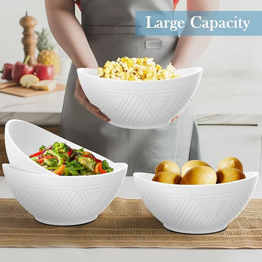 65 OZ Big Bowl Set - Wheat Straw Bowls Unbreakable Salad Bowls Set of 4, Plastic Bowl Reusable for Kitchen, Camping, Party, Popcorn, Microwave & Dishwasher Safe Bowl (White)