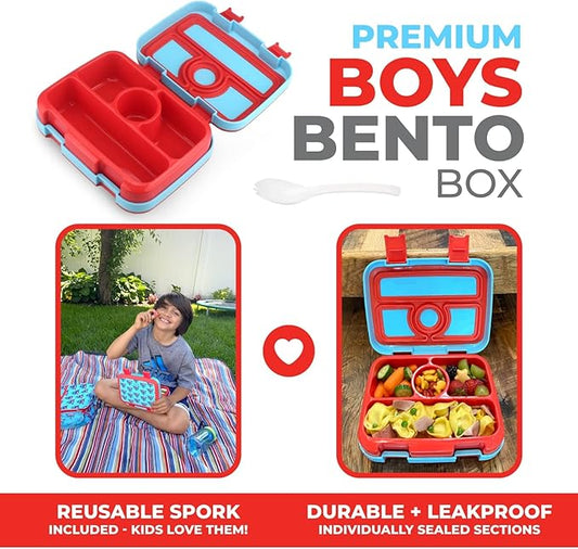 kinsho Lunch Box for Kids Toddlers Boys, BPA Free, Removable Tray, Pre-School Kid Daycare Lunches Snack Container Ages 3 to 5, Baby Blue Shark