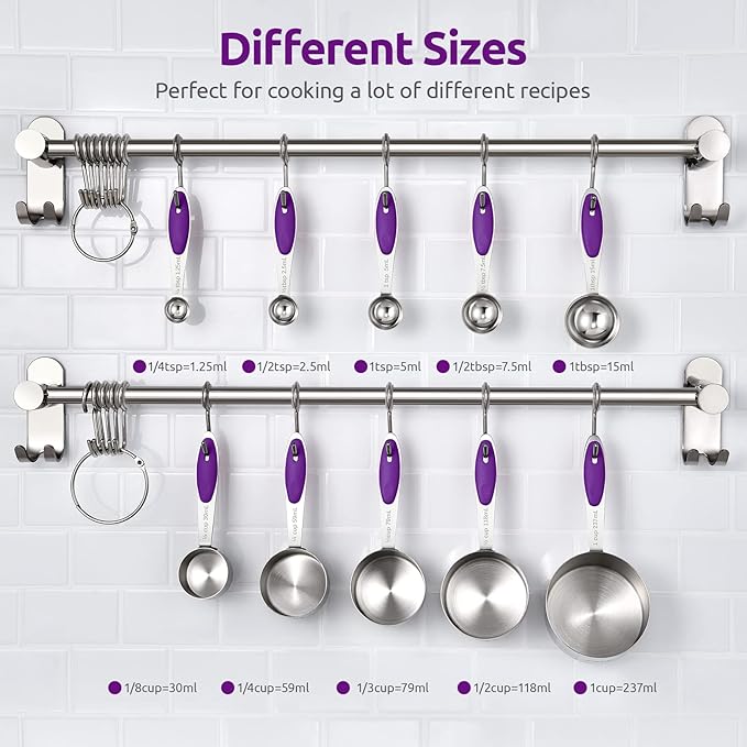 U-Taste 18/0 Stainless Steel Icing Spatula with PP Plastic Handle, and Upgraded Measuring Cups and Spoons Set of 10 with Reinforced Welded Handle (Purple)