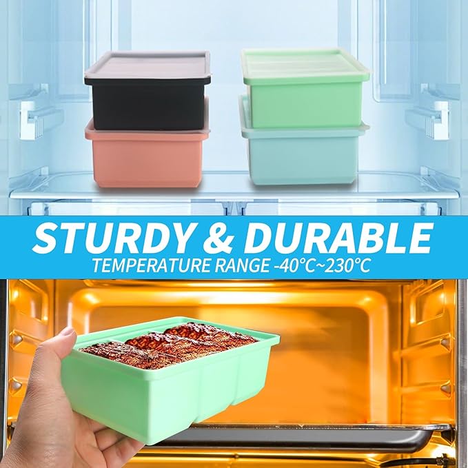 Silicone Freezer Tray with Lid - 1 Cup Silicone Food Freezer Tray - Large Ice Cube Freezer Molds - Soup, Sauce, leftovers, Homemade Meal Prep Freezing Kitchen Storage Containers - Multicolor - 8-Pack