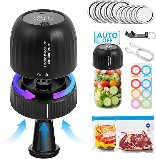 Yoobao Mason Jar Vacuum Sealer Kit - Auto Stop 3 in 1 Electric Mason Jar Sealer for Jars with Regular & Wide Mouth and Sous Vide Bags, Portable Canning Sealing Machine for Food Storage