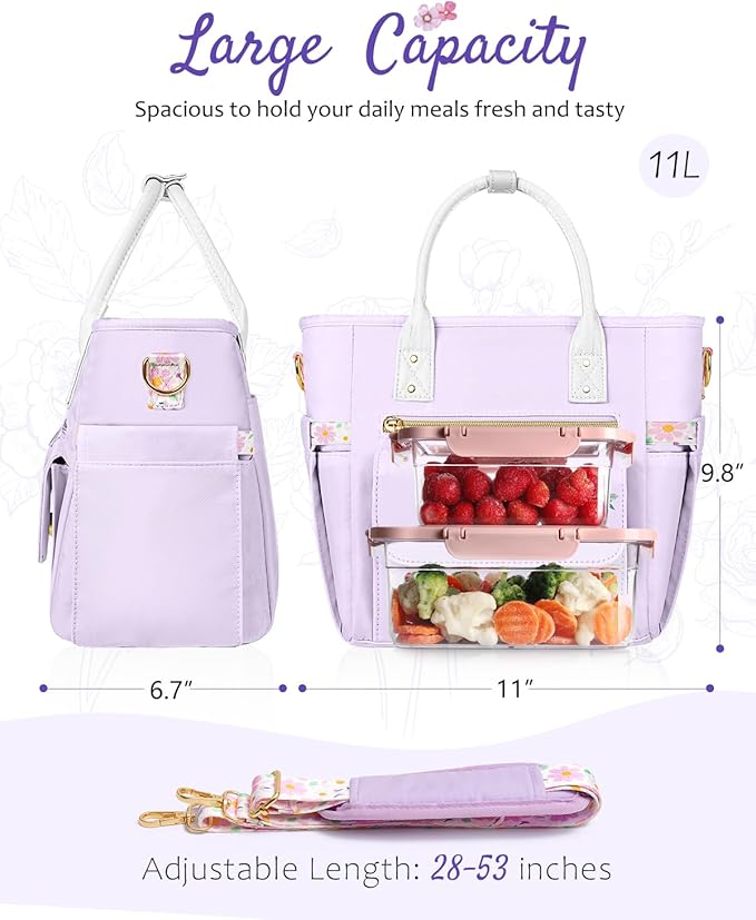 Deluxe Large Insulated Lunch Bag Box Women - Leakproof Waterproof Cooler with Multi Pockets Removable Strap for Work Picnic - Teacher Mothers Day Christmas Birthday Gifts