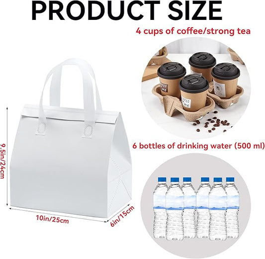 12 Pcs Insulated Take Away Bags, Disposable Lunch Bags For Food Takeaways, Coffee, Milk Tea, Seafood, Pizza, For Restaurants And Grocery Shops 9.5 x 6 x 10 In (white)