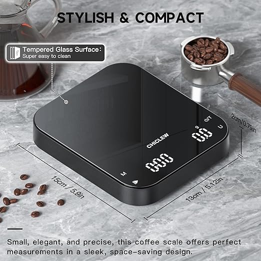 Digital Coffee Scale with Timer, 3kg/0.1g Espresso Scale for Pour-Over Coffee, 3 Modes 6 Units Barista Scale, Portable Mini Coffee Scale with Gravity Sensor
