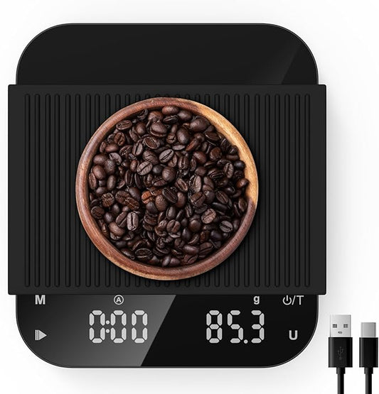 Rechargeable Coffee Scale with Timer, Diyife 3kg/0.1g High Precision Scale, 6 Units, HD LED Display, Long Battery Life, Portable Kitchen Scale for Espresso, French Press, Pour-Over Coffee