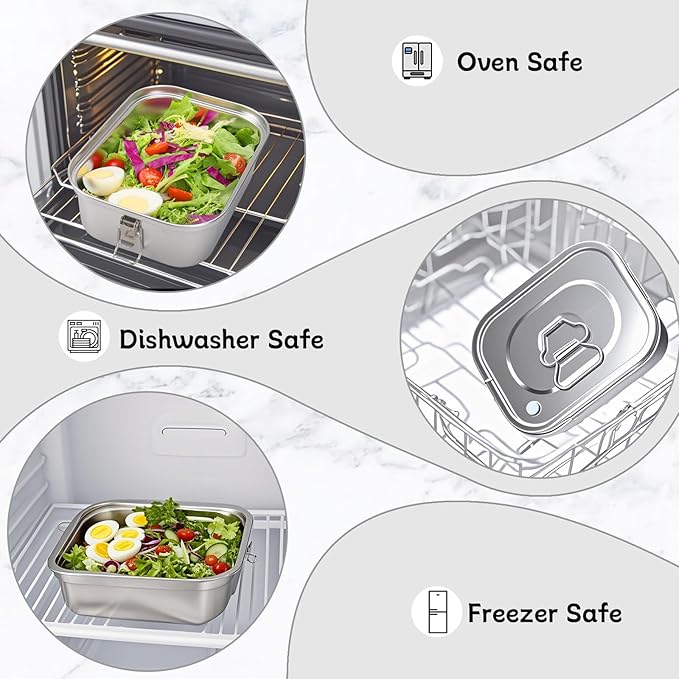 304 Stainless Steel Bento Box Leakproof 3-Compartment Tray, 1800ml Stainless Steel Lunch Box with Airtight Valve Handle, Including Utensil Set (Fork/Knife/Chopsticks) for Travel, Work.