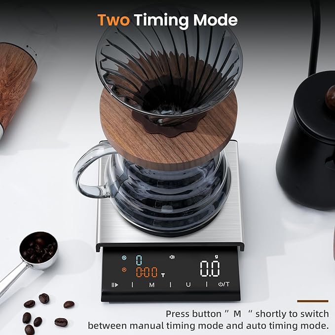 Coffee Scale with Timer, 0.1g High Precision Espresso Scale, Pour Over Coffee Weight Scale Rechargeable Coffee Scale for Espresso with Color LED Display, Touch Sensor, Silicone Cover-3kg/6.6lb