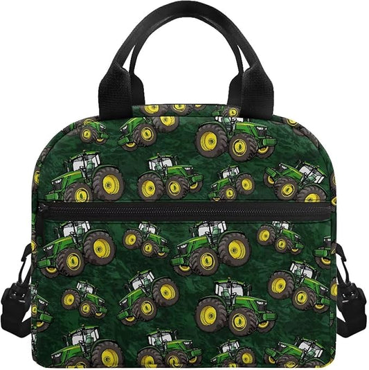 Showudesigns Truck Insulated Lunch Bags for Boys 8-12 Kids Lunch Box Lightweight Food Cooler Tote Bag Primary School Shopping Bag with Shoulder Strap Thermal Organizer Green