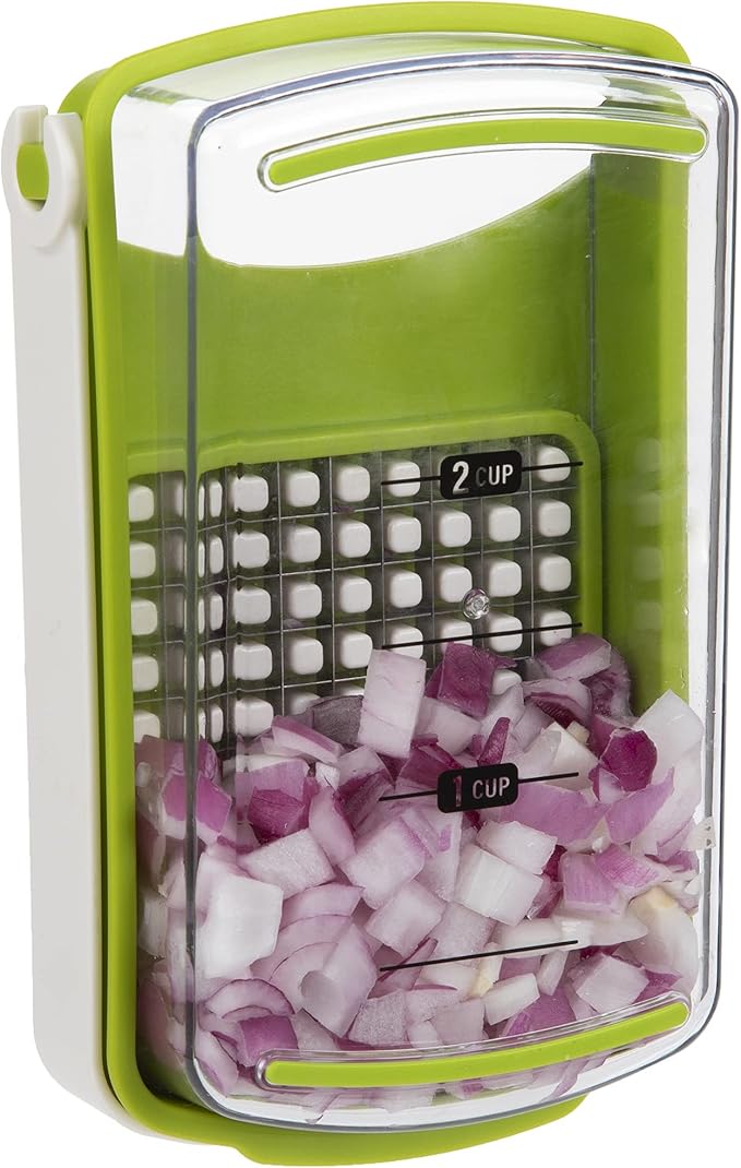 PrepWorks Compact Veggie Chopper – Space-Saving Manual Vegetable Cutter, Easy-to-Use, Stainless Steel Blades, BPA-Free