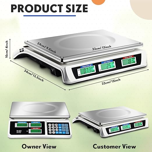 Commercial Food Scale Digital Weight Food Electronic Price Computing Accurate Meat Produce Scale with LCD Display for Kitchen Farmers Market Deli Shop Retail(88lb/40kg)
