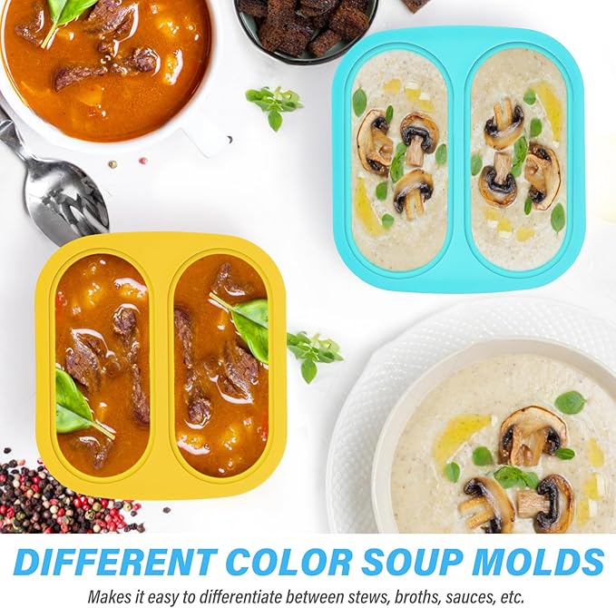 Mossime Silicone Soup Freezer Molds: 1 Cup Silicone Freezer Trays with Lid - 4 Packs Easy Release Soup Freezer Containers - 250ml 125ml Portion Large Cubes for Ice Soup (2, Blue/Yellow)