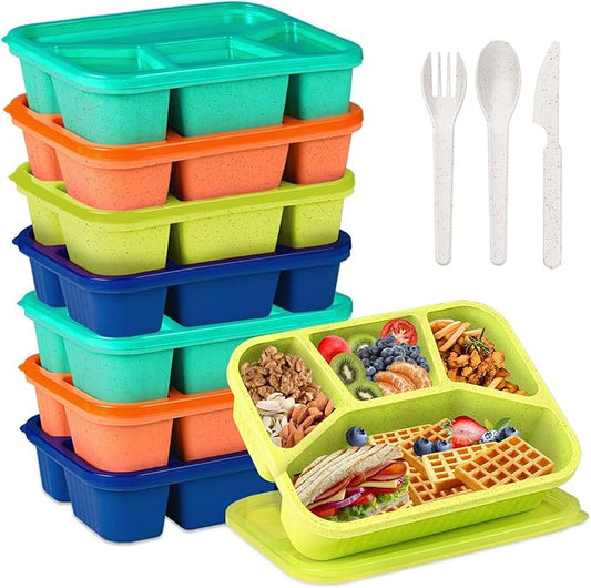 8 Pack Bento Box Lunch Boxes for Adults, 4 Compartment Meal Prep Containers with Lids, Reusable Bento Box Snack Containers for Work, Travel, Picnic, Microwave & Dishwasher Safe