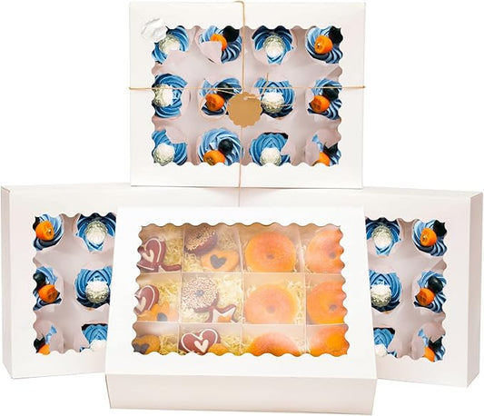 qiqee 12 Cupcake Boxes with Window 16-Packs White Cupcake Box 13"x10"x3.5" Cupcakes Carrier, 12 Cupcake Containers