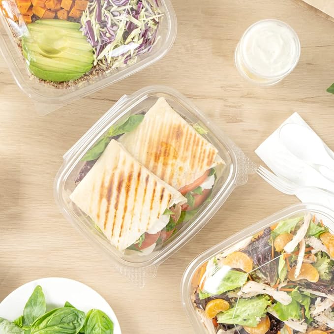 Restaurantware Thermo Tek 24 Ounce Deli Food Containers 100 Anti-Fog Hinged Lid Containers - Freezable Rectangle Clear Plastic To Go Food Containers Disposable