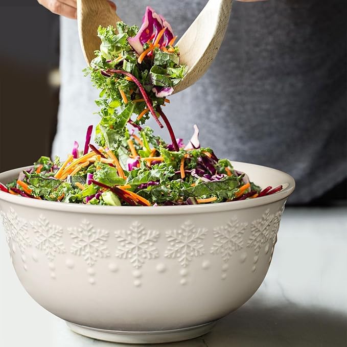 Large Salad Bowls Set of 4, 60oz White Serving Bowls Deep Deep Embossed Ceramic Mixing Bowl for Soup Kitchen, Eating, Ramen, Pasta, Dishwasher & Microwave Safe 8 inch (Multiple Patterns)