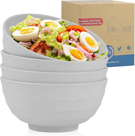Wheat Straw Bowl Sets,4 PCS Unbreakable Cereal Bowl 60 OZ，Microwave and Dishwasher Safe Bowls,Super Big Bowl Sets BPA Free Bowls for Serving Soup,Oatmeal and Salad Etc…