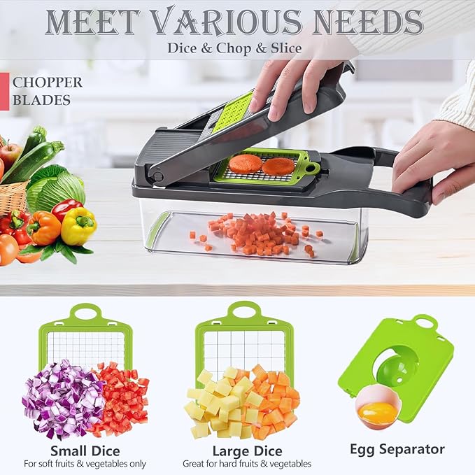 Pro-Series 20-in-1 Vegetable Chopper, Dewpeton Mandoline Slicer, Veggie Chopper, Food Chopper with Container, Vegetable Cutter Chopper & Spiralizer for Onion Salad (Home Essential Gadget & Kitchen)
