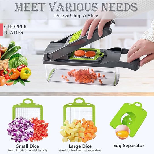 Pro-Series 16-in-1 Vegetable Chopper, Dewpeton Mandoline Slicer, Veggie Chopper, Food Chopper with Container, Vegetable Cutter Chopper & Spiralizer for Onion Salad (Home Essential Gadget & Kitchen)