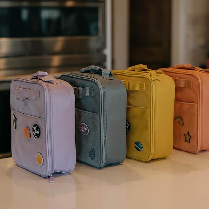 Parker Kids Insulated Waterproof Lunch Box for Children - Customizable Lunch Bag with Durable Hook and Loop Patches, Easy-Open Zippers, Water Bottle Buckle - Lilac