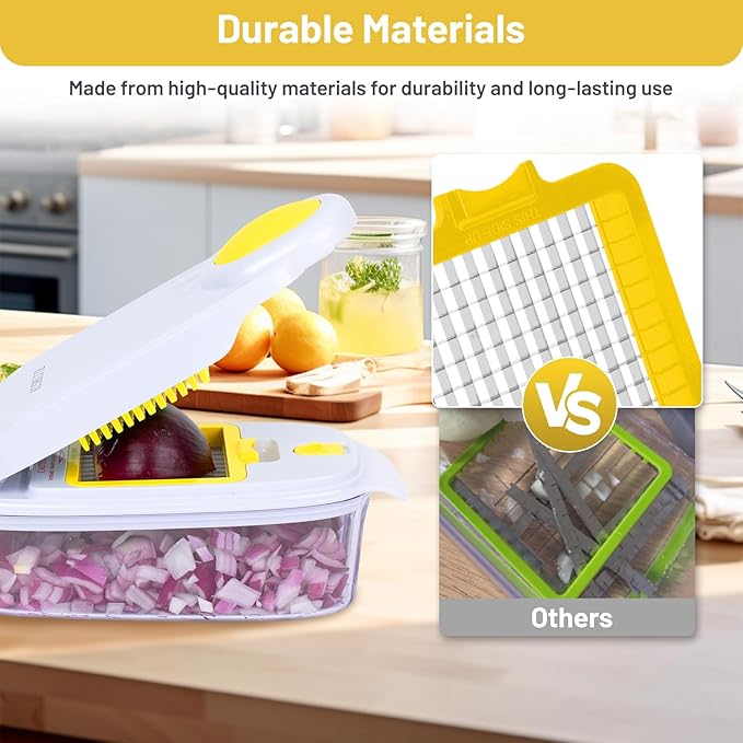 Ergonomic Dicer with 2mm Crinkle Cut for Air Fryer Enthusiasts (White & Yellow 10 in1)