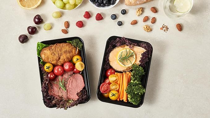 FULIGN 24 oz Meal Prep Containers With Lids Reusable 50 Pack Extra-thick Plastic Food Storage Black Disposable To Go Lunch Box BPA Free Stackable Microwave Dishwasher Freezer Safe