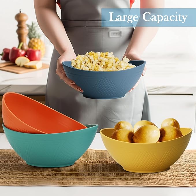 65 OZ Wheat Straw Bowls Set of 4, Large Unbreakable Salad Bowls, Microwave & Dishwasher Safe Serving Bowl, Kitchen Bowl Mixing Bowl for Salad, Cereal, Soup and Oatmeal (Multicolor)