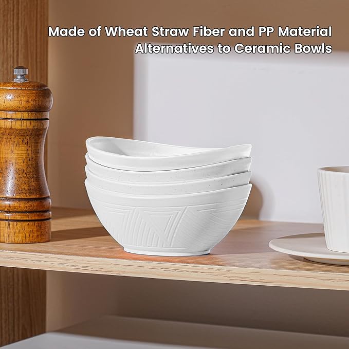 Wheat Straw Bowls Dessert Bowl 10 OZ - 5 Inch | Unbreakable Small Bowl Set, Microwave and Dishwasher Safe Bowls Mini Bowl for Appetizer, Dessert 4 PCS (White)