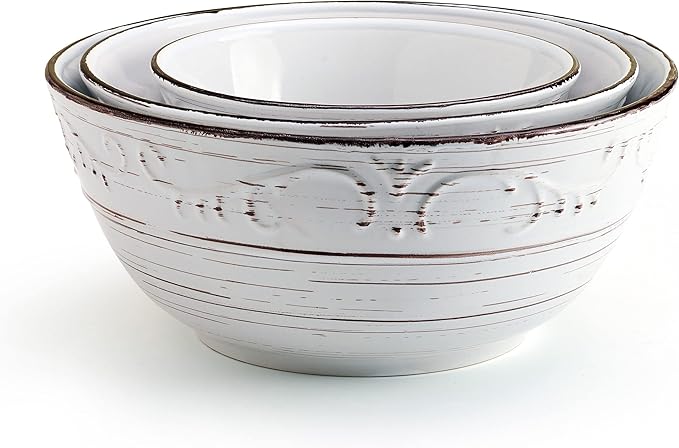 Pfaltzgraff Trellis Serving Bowls, Set of 3, White