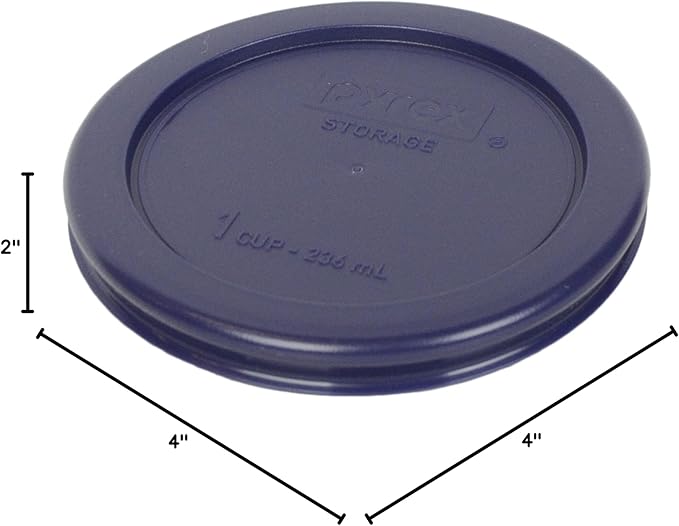 Pyrex (4) 7202 1-Cup Glass Bowls & (4) Pyrex 7202-PC 1-Cup Dark Blue Lids Made in the USA