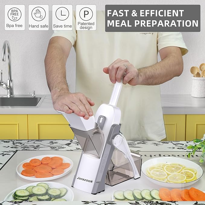 Safe Mandoline Slicer for Kitchen, Adjustable Thickness 0.1-8 mm, Professional Vegetable Slicer, Potato Slicer, Food Chopper French Fry Cutte, Mandolin, Chopping Artifact (just Slice, LightGray)