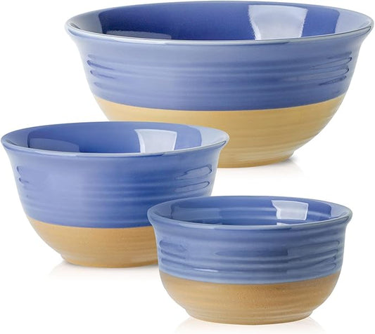Hasense Mixing Bowls, Stoneware Large Serving Dishes for Entertaing Set of 3, 84/40/20 OZ Bowls for Kitchen, Nesting Salad Bowls for Prepping Soup Popcorn Cooking, Dishwasher Microwave Safe, Purple