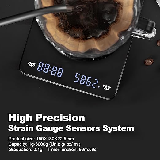 Mini Coffee Scale with Timer, Rechargeable Espresso Scale, 3kg/1g Accurate Scale for Espresso and Pour-Over Coffee, Portable Digital Kitchen Scale with Automatic Timing,Supports Precise Tare Function