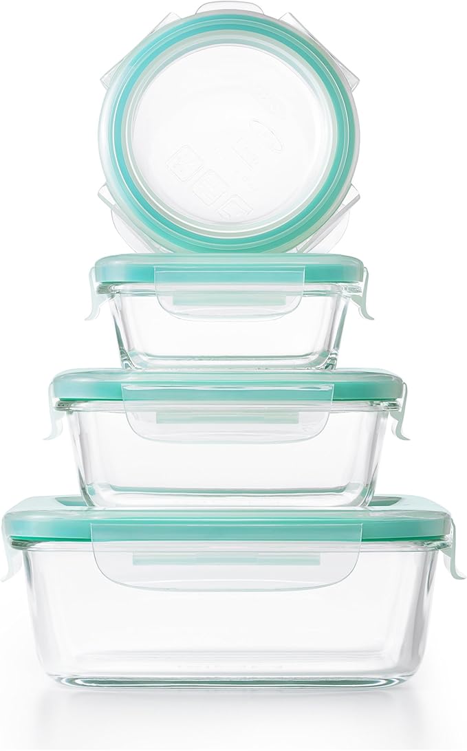 OXO Good Grips Smart Seal , 12 Piece Glass Container Set,Clear,Blue