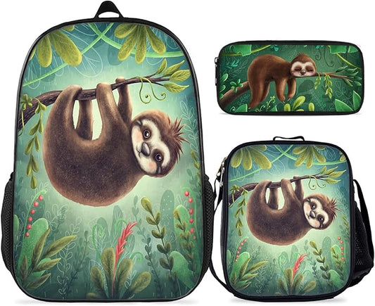 Sloth Backpack, Sloths Backpack Bundle 3 Pieces for Teens, Boys and Girls Sloth Backpack, Butterfly Insulated Lunch Bag and Butterfly Pencil Case Perfect for School and Everyday Use.
