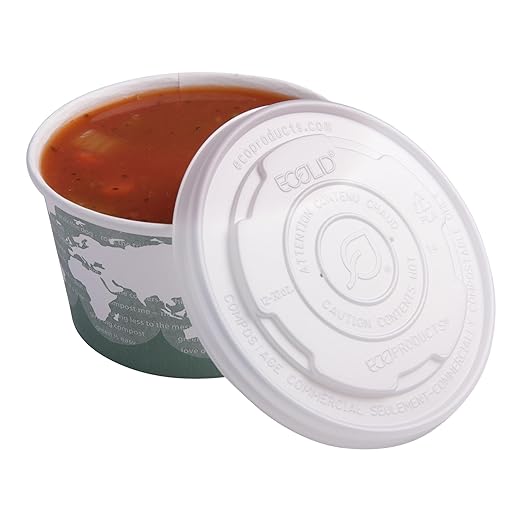 Eco-Products Compostable World Art Soup Container Lids, Case of 500, Fits 12-32oz Soup Containers, Made From CPLA Renewable Plant Based Plastic, For Hot or Cold Food, Clear For Visibility
