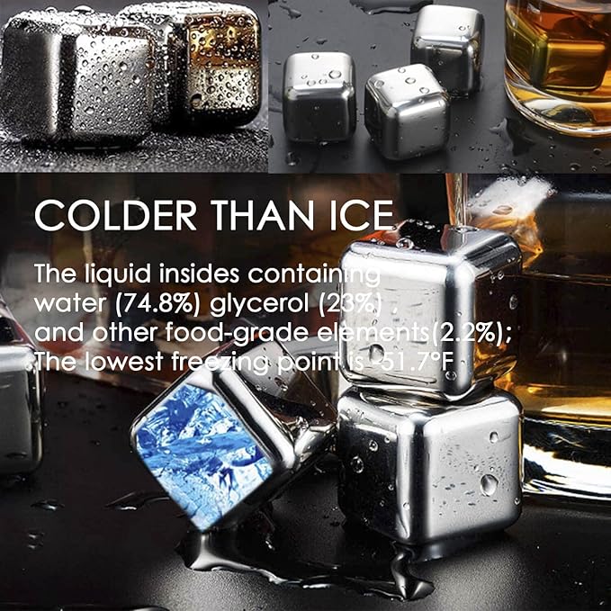 12 Pack Whiskey Stones Gift Set for Men, Das TooKii Stainless Steel Ice Cubes Chilling Stones Reusable, High Cooling Rocks Metal Ice Cube for Drinks Beverage Wine with Ice Tongs & Freezer Storage Box