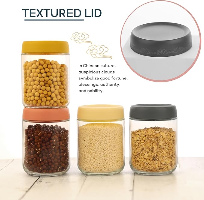16 OZ Glass Food Jar Storage Containers with Airtight Lids, Reusable Wide Mouth Overnight Oats Glass Mason Jars for Snacks Yogurt Pudding(Multicolor 4pack-2)