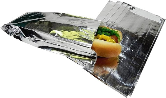 Regency Wraps Grease Resistant Serving Snack Bags, Foil-Lined Bags to Retain Heat, Perfect for Hot Dogs, Burritos, and More, 8.25” x 3.5” x 1.4" (Pack of 25)