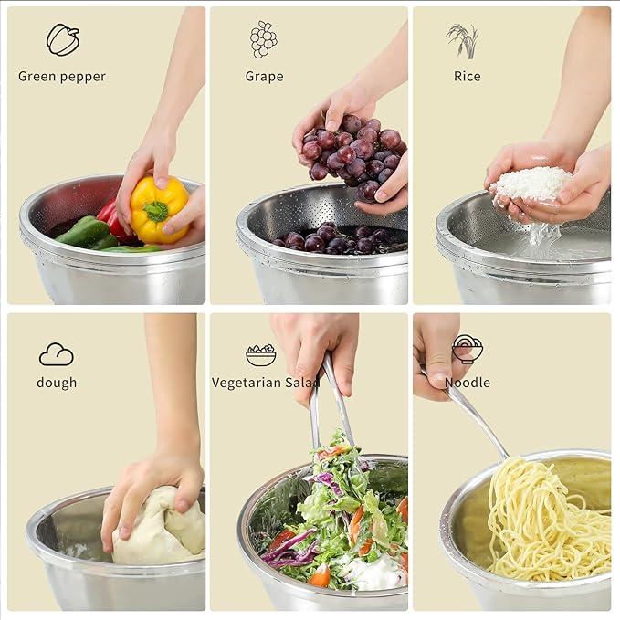 304 Stainless Steel Bowl, 1.5QT Mixing Bowl For washing vegetables, fruit and rice and for draining cooked pasta(2PC)