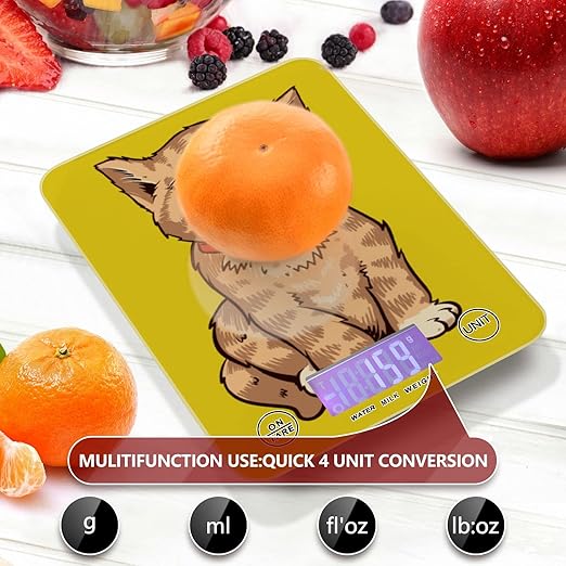 Food Scale Kitchen Digital Scale Food Ounces and Grams Dieting Baking Cooking Waterproof Glass Panels LCD Display,4 Units Scale Tare Function Cute Cat