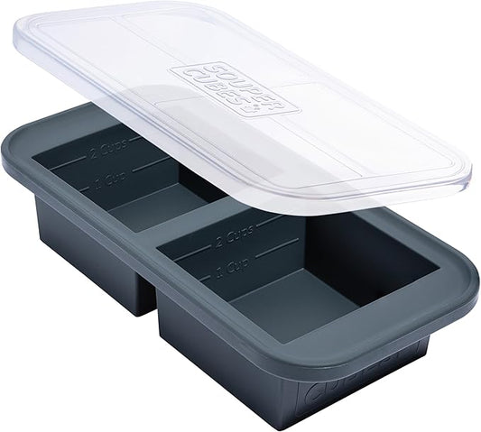 Souper Cubes 2 Cup Silicone Freezer Tray with Lid, Perfect for Storing Lasagna, Leftovers, Sauces, Portioned Meals and More, Silicone Freezer Mold for Meal Prepping - Charcoal - 1-Pack