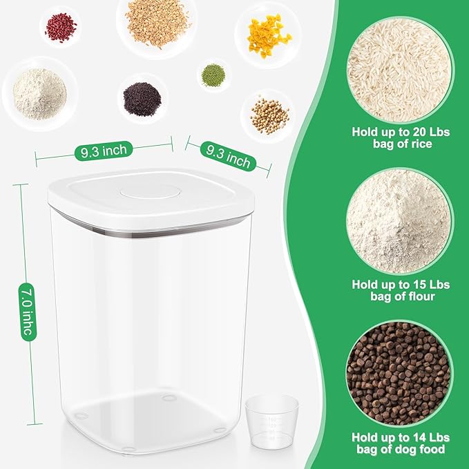 TBMax Large Flour Storage Container, 23 Lbs -25 Lbs Rice Container with Pop Up Lid & Measuring Scoop for Flour, Cereal, Dry Food Storage and Kitchen Pantry Organization